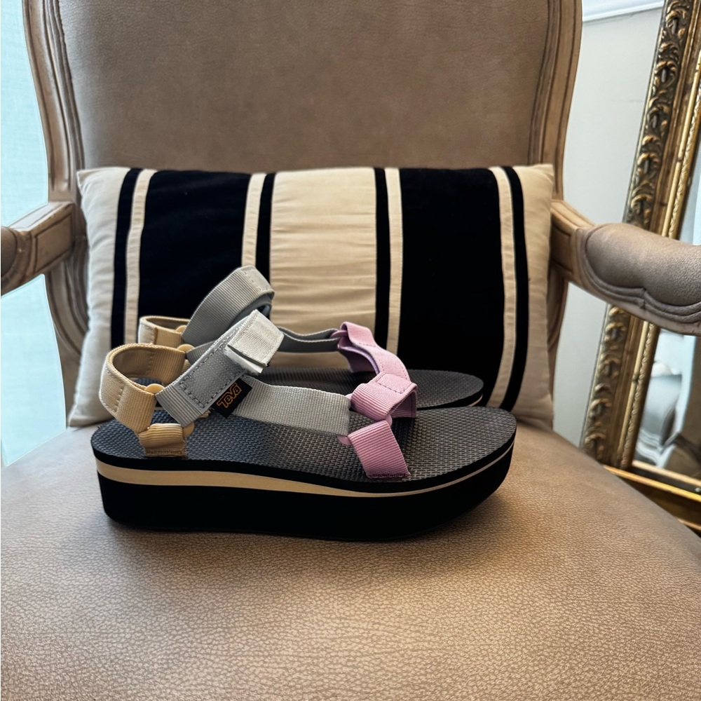 Teva Women's Platform Sandals in Pink, Gray, and Tan